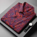 Men's short sleeve digital print casual floral button down shirt fashion summer top - Red 9202