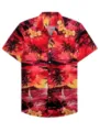 Men's red tropical Hawaiian short sleeve shirt with sunset palm tree and floral print. - S / Tops / Red Tropical Scenery