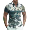Men's summer short sleeve 3D digital print shirt botanical fashion casual button down top - S / Style 11 (Vintage Sketch Print)