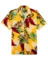 Men's tropical leaf print short sleeve Hawaiian shirt in vibrant yellow with button-up. - S / Tops / Yellow with Blue Leaves