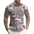 Men's short sleeve casual button down shirt vintage floral 3d print summer hawaiian shirt - S / Style 12 (Vintage Rose Print)