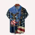 Chemise homme manches courtes imprimé 3D aigle drapeau américain style décontracté - 3XL / Hauts / Imprimé Tatouage Street Américain (CSDX-103)