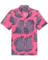 Mens pink hawaiian shirt with green fern leaf print short sleeve summer beach holiday casual top - S / Tops / Pink with Green Leaves