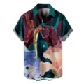 Men's 3D digital print floral Hawaiian short sleeve shirt detail view showing fabric. - S / QWS956-3