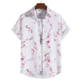 Men's short sleeve floral print casual button up shirt with white t-shirt summer top - S / Tops / HJ-DL016