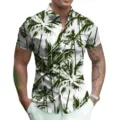 Men's Summer Short Sleeve 3D Palm Tree Print Casual Hawaiian Shirt Detail Presentation - S / Style 16 (Palm Tree Print)