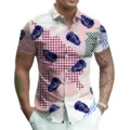 Men's short sleeve 3D digital print casual shirt with lapel and button down design for summer. - S / Style 15 (Geometric Plaid Print)