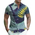 Men's short sleeve casual button-down shirt with 3D abstract geometric print for summer wear. - S / Style 18 (Abstract Art Print)