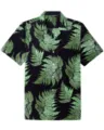Men's short sleeve Hawaiian shirt with green fern leaf print on black casual holiday top. - S / Tops / Black Green Leaf