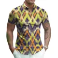 Close-up of men's short sleeve shirt featuring abstract 3d geometric chevron print design. - S / Style 19 (3D Ripple Print)