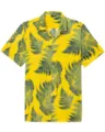 Men's yellow Hawaiian short sleeve shirt with blue fern leaf tropical vacation print style. - S / Tops / Yellow with Blue Leaves
