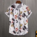 Men short sleeve casual shirt digital botanical leaf print summer fashion top wear - S / Tops / HJ-DL010