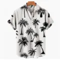 Camisa hawaiana para hombre manga corta verano playa botón estampado palmera negra top - Estilo de Palma Tropical Negra (FJ00002748)
