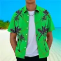 Camisa hawaiana de verano para hombre manga corta con estampado de palmera 3D. - Estilo de Paisaje Marino Tropical (FJ00002749)