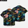 Chemise Casual Manches Courtes Imprimé Toucan Tropical pour Homme Variante Bleu Marine - Imprimé Tropical Gris Foncé (深灰色)