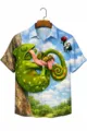Men's 3D Chameleon Print Short Sleeve Shirt Casual Button Down Summer Hawaiian Shirt - S / Chameleon And Fly Print Style