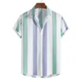 Men's casual short sleeve striped shirt summer lapel button down vacation top white - 3XL / Tops / White Striped (HJ-168809)