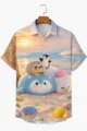 Men's summer casual short-sleeve shirt with beach cute cartoon animal digital print design. - S / Beach Cartoon Animal Print Style