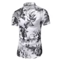 Herren Kurzarm Hemd mit Blumenmuster, lässiges Sommer Freizeithemd mit schwarz-weißen Rosen Print. - S / Oberteile / Weiß (8806 Rosen-Druck)