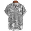 Men's casual short sleeve shirt featuring retro gear and compass 3d print design for summer. - S / Tops / Silver Gray