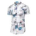 Herren Kurzarm Sommer Casual Druck Hemd atmungsaktiv blumenmuster Button Down Oberteil - S / Oberteile / Weiß (8805 Abstrakt Geometrisch)