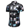 Herren Freizeit Kurzarm Hemd mit abstraktem Blumenmuster in Schwarz, Größe XL Variante. - S / Oberteile / Schwarz (8805 Abstrakt Geometrisch)
