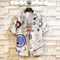 Summer men short sleeve lapel shirt casual geometric abstract print couple streetwear - M / D373