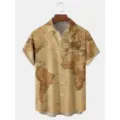 Men's vintage world map print short sleeve casual hawaiian shirt summer button down top - S / Tops / Multicolor