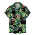 Camisa hawaiana de manga corta con estampado de gato negro tropical para hombre verano - Estilo con Estampado de Gato Negro en la Selva Tropical