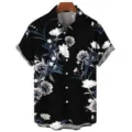 Camisa casual de manga corta para hombre con elegante estampado floral estilo veraniego. - Estilo con Estampado Floral Azul y Blanco