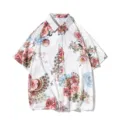 Men's Vintage Floral Print Hawaiian Shirt Short Sleeve Casual Button Down Beach Shirt - M / Style 4