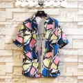 Summer colorful geometric short sleeve lapel shirt casual couple beach vacation tops - M / D371
