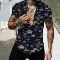 Men's tropical Hawaiian short sleeve beach shirt casual summer palm tree print top - XS / HJB14