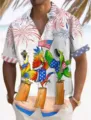 Men's summer short sleeve shirt with vibrant digital print patriotic tropical parrot design. - M / White