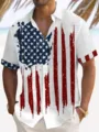 Men's summer casual short-sleeve shirt with American flag digital print, detail view. - S / Milky White