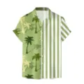 Camicia hawaiana estiva casual da uomo a maniche corte con motivo palme e righe. - Palma Verde Righe Verde Bianco Patchwork