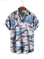 Men short sleeve floral print shirt casual summer button down aloha beach shirt top - S / PNJ0858