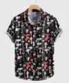 Herren Sommer Freizeit Kurzarm Hemd mit stilvollem Retro All-Over Pilz Druck Design. - 3XL / Oberteile / Hellgrauer Pilz-Poststempel