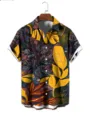Men's short sleeve casual shirt with artistic leaf digital print and classic turn-down collar. - S / PNJ0859