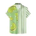 Camicia casual hawaiana a maniche corte da uomo con stampa di lime e righe verdi verticali. - Lime Righe Verde Bianco Patchwork
