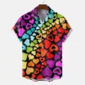 Colorful Rainbow Heart Print Short Sleeve Casual Lapel Shirt for Men and Women Summer Wear - S / Tops / HJT45