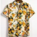 Men's summer short sleeve floral print shirt casual button down beach holiday top. - S / PNJ0861