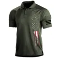 Heren Legergroen 1776 Amerikaanse Vlag Print Tactisch Polo Shirt Korte Mouw Casual - S / Legergroen