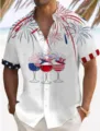Men's Summer Short Sleeve Casual Shirt Fourth of July Patriotic Firework Print White SKU - S / Multi-Color Style 1