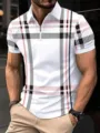 Polo à manches courtes et fermeture éclair pour homme avec imprimé à carreaux classique. - G32P725