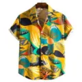 Men's summer short sleeve tropical print casual shirt yellow floral vacation style variant - S / PNJ0862