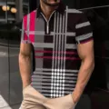 Men's Short Sleeve Zip Polo Shirt Casual Fashion 3D Print Plaid Summer Apparel. - S / Tops / XT8801