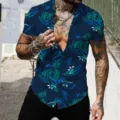 Chemise à manches courtes imprimé floral tropical pour homme, haut de plage bleu foncé. - XS / HJB27