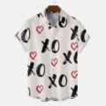 Summer casual short sleeve turn down collar shirt with trendy XOXO heart print style - S / Tops / HJT52