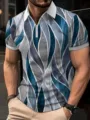 Polo homme à manches courtes et zip avec imprimé vague 3D abstrait, haut de mode d'été décontracté. - G32P736